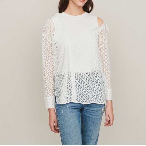 Maje Lalina Asymmetric Lace Top Trompe Oeil Blanc - Picture 5 of 9
